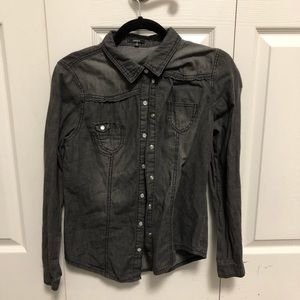 Washed Grey Denim Button Down Shirt
